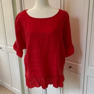 Italian Linen Blouse with Ruffle Detail